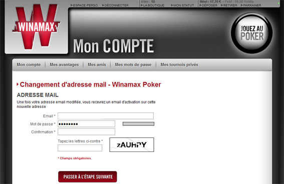 mon compte winamax changement email